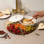 Twine Ceramic Brie Baker with Acacia Wood Spreader, Brie Baking Dish with Lid, Brie Cheese Baking Dish, Ceramic Bakeware, White, Set of 1