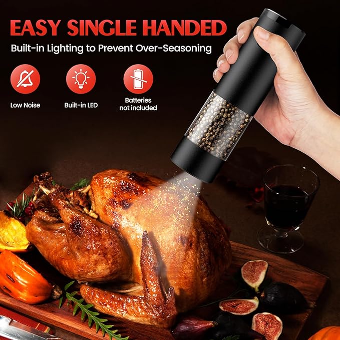 Electric Salt and Pepper Grinder Set Automatic Battery Pepper Mill Shakers Adjustable Coarseness Upgraded Larger Capacity with Led Home and Kitchen Appliances Birthday Gifts for Women Mom