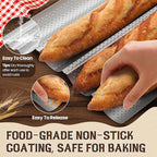 Pavsrmy Baguette Bread Pan, Premium Nonstick Perforated Baguette Pan for French Bread Baking, 4 Loaves Baguette Baking Tray for Sourdough, Italian Bread, Perfect for Creating Crisp Golden-Brown Crust