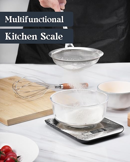 Food Scale, 11lb Digital Kitchen Scale with 6 Units LCD Display and Tare Function,Compact Design for Baking,Healthy Cooking,Meal Prep, 304 Stainless Steel