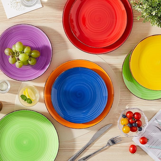 vancasso Bonita Dinner Plates, 10.5 Inch Ceramic Plates, Microwave, Oven and Dishwasher Safe Plates Set of 6 - Assorted Colors