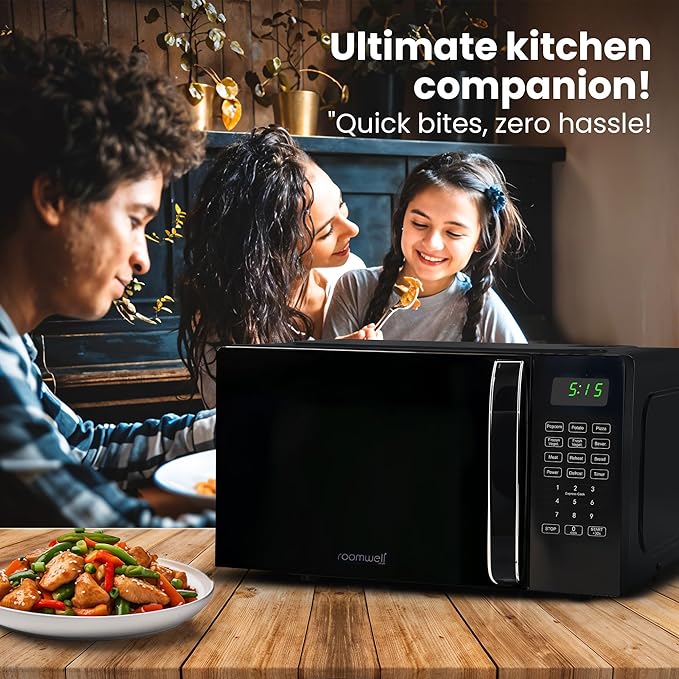 0.7 Cu Ft Microwave Countertop Small with Digital Display, 700 watt Microwave Black has 10 Power Levels & Auto Defrost Function Mini Microwave Oven Compact With Child Lock For Dorm, Home, Office