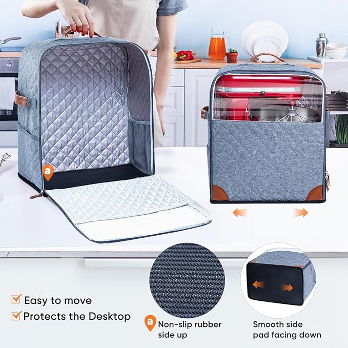 BAGSPRITE Stand Mixer Cover with Appliance Sliders Base Compatible with KitchenAid Mixer-Storage Bag for 4.5/5 Quart with Pockets for Kitchen Aid Accessories and Attachments