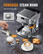 SHARDOR 20-Bar Espresso Machine for Home Barista, Espresso Coffee Maker with Temp Display, Built-In Steam Wand for Latte & Cappuccino, Stainless Steel, 1350W, 60oz Water Reservoir