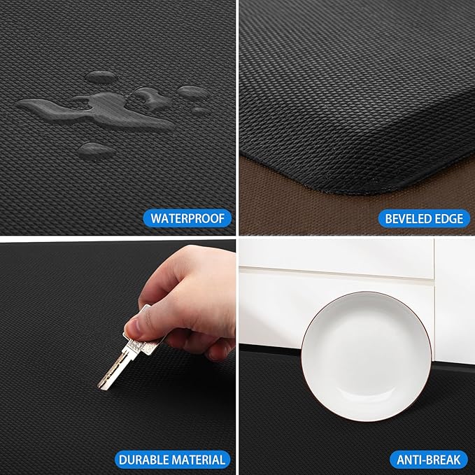 HappyTrends Kitchen Mat Cushioned Anti-Fatigue Rug Non-Slip Kitchen Rugs Stain Resistant Ergonomic Comfort Mat for Floor, Office, Sink, Laundry (17.3"x 39", Black)