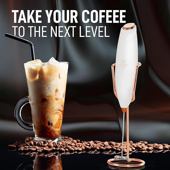 Zulay Kitchen Executive Series Luxury Gift Milk Frother with 4 Duracell Batteries – Handheld Electric Foam Maker for Coffee, Lattes & Hot Chocolate – Deluxe Finish, Ultimate Gift for Coffee Lovers
