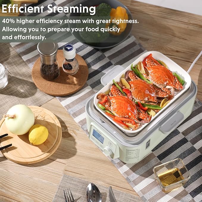 BUYDEEM G553 5-Quart Electric Food Steamer for 2-4 Servings, One Touch Vegetable Steamer for Cooking, Digital Multifunctional Steamer, Quick Steam, Stainless Steel Steamer Tray, No Stew Pots Included