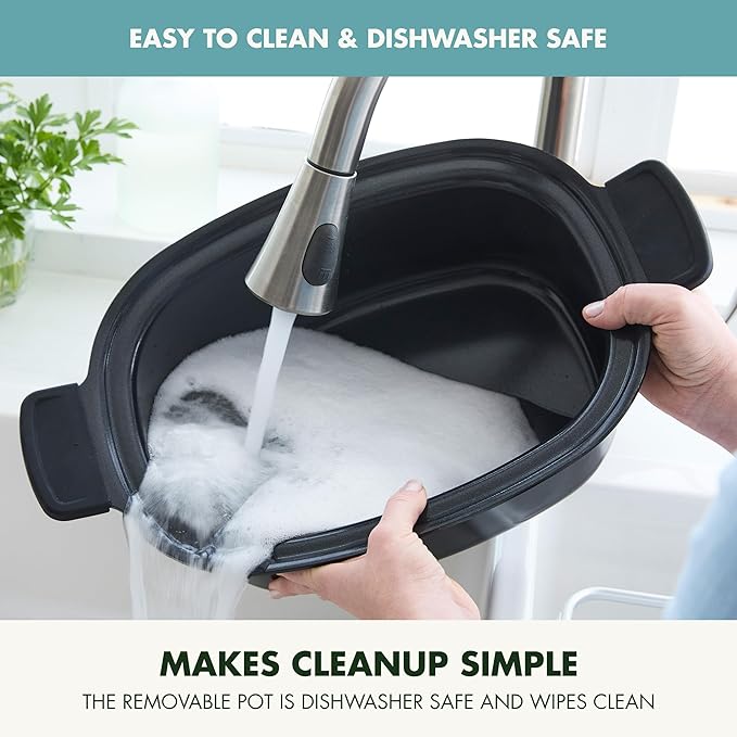 GreenPan Elite 8-in-1 Programmable 6QT Electric Slow Cooker, Dishwasher Safe Lid & Removable Crock, PFAS-Free Healthy Ceramic Nonstick Multi-Cooker, Sear, Sauté,Brown, Steam Basket, Roast, Deep Teal