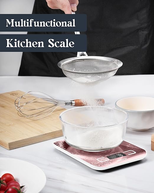 Food Scale, 11lb Digital Kitchen Scale with 6 Units LCD Display and Tare Function,Compact Design for Baking,Healthy Cooking,Meal Prep, 304 Stainless Steel