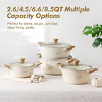 SENSARTE Ceramic Nonstick Stock Pot with Lid, 2.6/4.5/6.6/8.5 QT Soup Pot Casserole Pot, Non-toxic Healthy Pasta Pot, Large Cooking Pot Stew Pot, Induction Compatible, PFOA PFAS PTFE Free, White