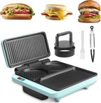 Baker's Friend Breakfast Sandwich Maker, Nonstick Electric Griddle & Grill Combo, 3 in 1 Breakfast Station, Make Egg Muffin Sandwiches Burgers Hot dogs & Pancakes, Includes Burger Press, Tong & Brush