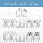 Mikasa Bravo 65-Piece Flatware Set for 12, 18/10 Stainless Steel Silverware with Full Service, Includes Forks, Knives, Spoons, and Serving Utensils