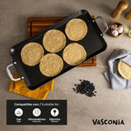 Vasconia Durable Double Burner Griddle (20″ x 11″) 100% Pure Aluminum with Nonstick - NSF Certified - for Frying, Searing, Grilling, Browning, Ideal for Home & Commercial Kitchen - Pack of 1