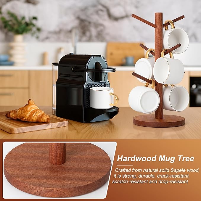 MyLifeUNIT Mug Holder Tree, Coffee Cup Holder with 6 Hooks (Reddish Brown)