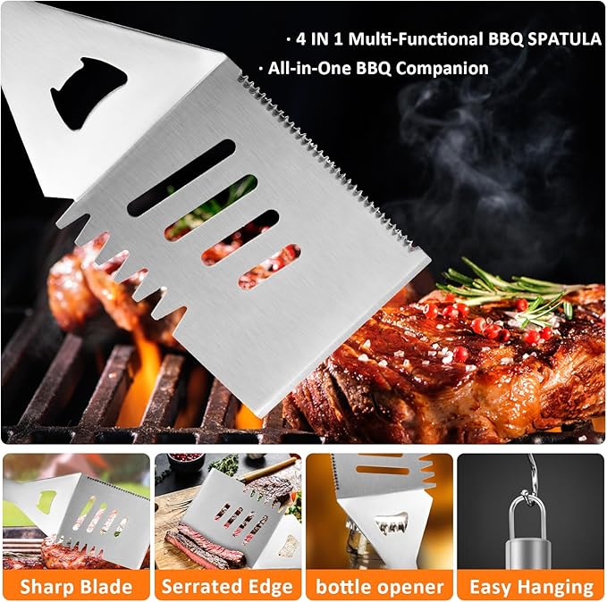 5-Piece BBQ Grill Accessories Set | Ultimate Grilling Tools for Men - Heavy Duty Stainless Steel BBQ Utensils Kit with Aluminum Case & Grill Brush for Dad (5pcs)