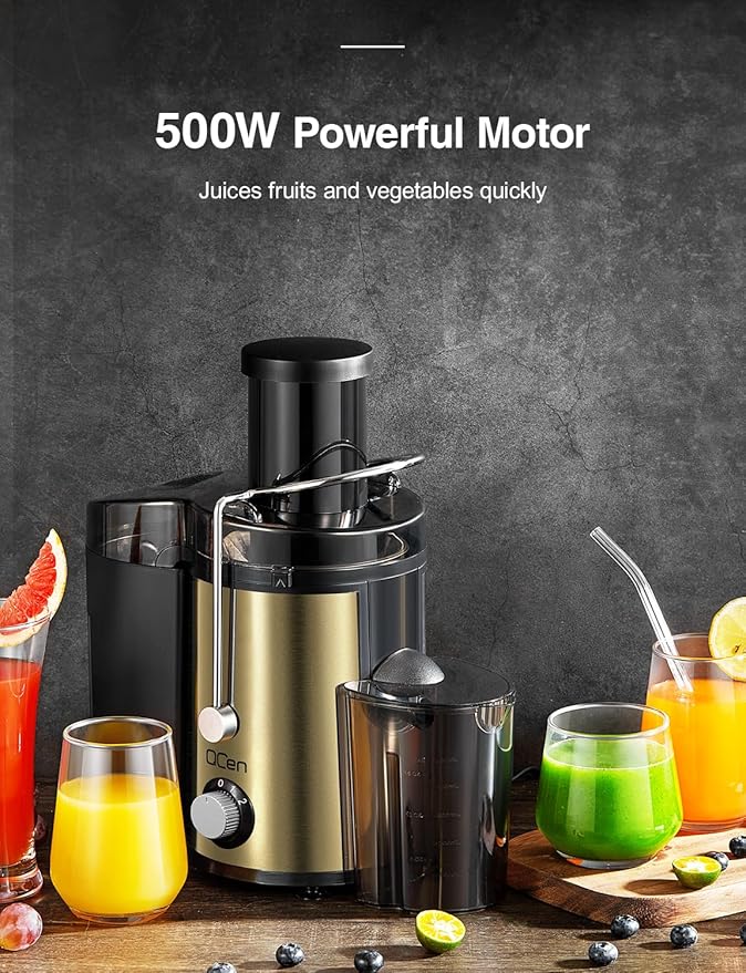 Juicer Machine, 800W Centrifugal Juicer Extractor with Wide Mouth 3” Feed Chute for Fruit Vegetable, Easy to Clean, Stainless Steel, BPA-free (Gold)