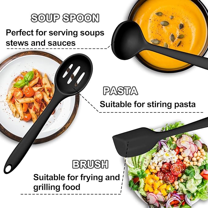 Silicone Kitchen Utensils Set, Umite Chef 22Pcs Cooking Utensils Spatula Set, Heat Resistant Non-Stick Silicone, Dishwasher Safe Cooking Gadgets Tools Set(Black)