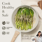 CAROTE Non Stick Frying Pan Skillet, Omelet Pan, Healthy Non Toxic Granite Chef Pan, Induction Compatible Egg Frying Pan with Heat-Resistant Handle, PFOA-Free,Cream White, 8"