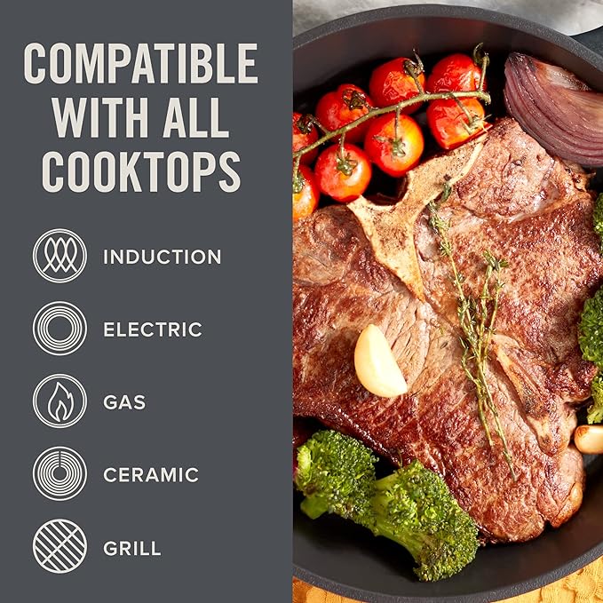 Zakarian x Dash Nonstick Cast Iron Grilling and Roasting Pan - Oven-Safe Cookware - Titanium Ceramic Nonstick Coating - Great for Roasting Veggies, Meats, and More - Blue, 11-Inch