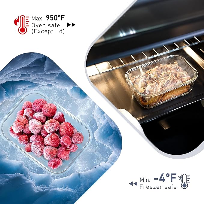 10-Pack Glass Food Storage Containers with Tempered Lids – Borosilicate, Airtight, Oven-Safe (-4°F~950°F), BPA-Free, 4.4 & 1.6 Cup, Leak-Proof, Dishwasher Safe (Gray)