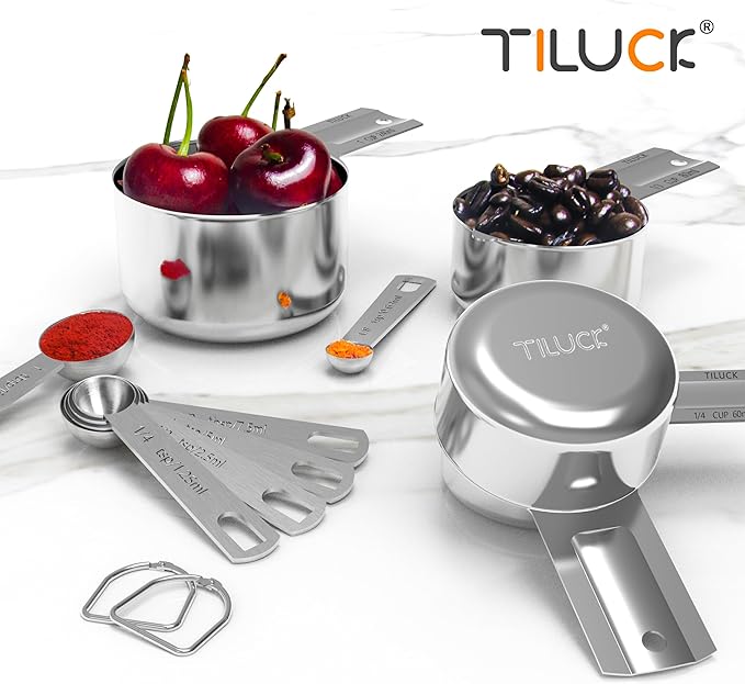 TILUCK Stainless Steel Measuring Cups & Spoons Set,Coffee Scoop Spoon,Kitchen Gadgets for Cooking & Baking,Set of
