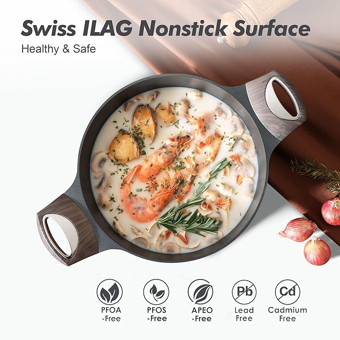 SENSARTE Nonstick Stock Pot with Lid, 2.6/4.5/6.6/8.5 QT Soup Pot Casserole Pot, Healthy Pasta Pot, Large Deep Cooking Pot, Big Sauce Pot Stew Pot, Induction Compatible, PFOA PFOS APEO Free, Black