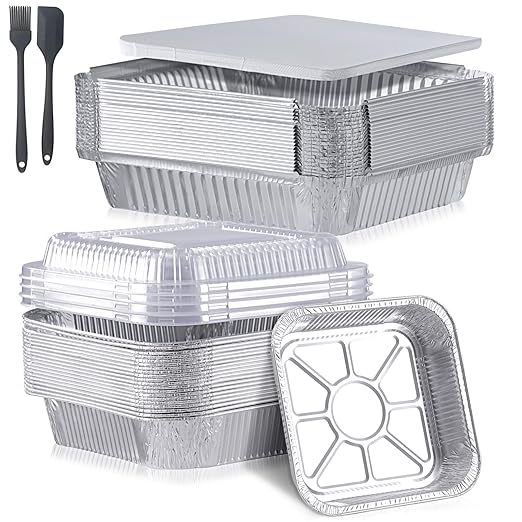 40 Pack Disposable Aluminum Pans with Lids Combo Set-9x9 (20pc) & 8x8(20pc) Square Aluminum Foil Pans,For Meal Prep,Food Cooking,Roasting,Heating. (40 Pack W/Lids)