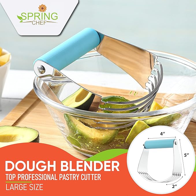 Spring Chef Large Dough Blender For Baking, Dishwasher Safe Dough Cutter Tool, Stainless Steel Pastry Cutter Tool with Sharp Blades, Manual Pastry Blender for Easy Mixing - Aqua Sky