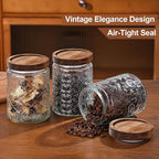 2-Pack 34 OZ Vintage Glass Jar with Lid, Airtight Food Storage Canisters with Bamboo for Kitchen Counter Pantry, Ideal for Coffee, Candy, Tea, Oats, Sugar, Cookies Decorative Jars