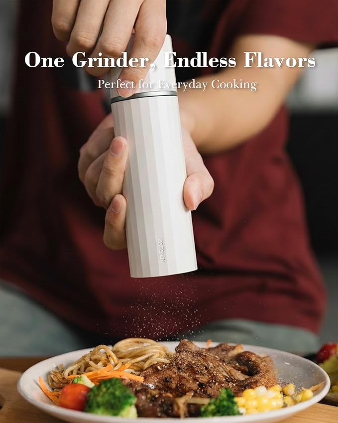 Salt Grinder Refillable Hotqilin – Manual Salt and Pepper Grinder with Titanium Alloy Core, 60+ Adjustable Settings | High Output, Easy to Clean, Durable Aluminum Body