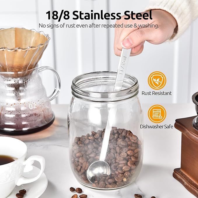 U-Taste Coffee Scoop 1 Tablespoon: 18/8 Stainless Steel Measuring Scooper for Ground Coffee, Bean, Powder, Espresso, 6.9in Long Handle Metal Meaure Spoon for Canister, Jar (1Tbsp/15ml, Silver)