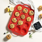 12 Cups Silicone Muffin Pan with Metal Reinforced Frame Regular Size Cupcake Pan Tray Egg Bites Silicone Circle Cookie Molds Muffin Tin Tart Pans Baking Sheet Set for Breakfast Sandwiches