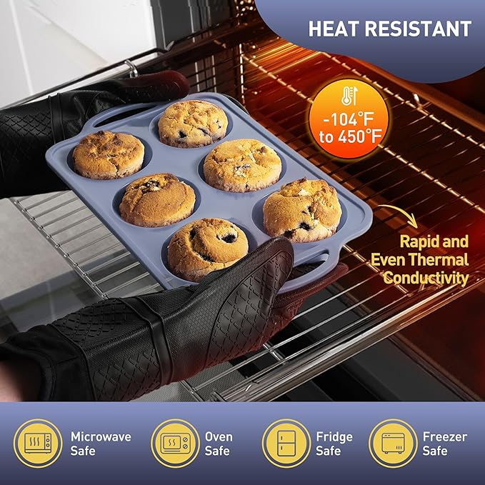 2 Packs 6 Cups Silicone Muffin Pan with Metal Reinforced Frame Jumbo Size Cupcake Pan Tray Egg Bites Silicone Circle Cookie Molds Extra Large Muffin Tin Tart Pans for Breakfast Sandwiches