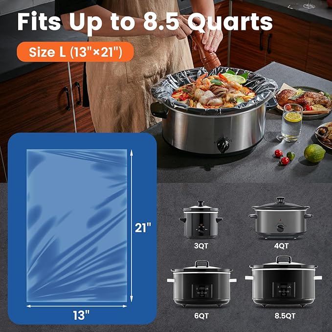 Slow Cooker Liners, Hotensil 13"x 21" 10 Count Cooking Bags Large Size Disposable Pot Liner, Fit 3QT to 8.5QT for Slow Cooker Cooking Trays, Multi-Purpose Durable Liners Plastic Bags, BPA Free