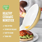 GreenLife 16 Piece Nonstick Cookware Set, Soft Grip Non-Toxic PFAS-Free Ceramic Pots & Pans, Dishwasher & Oven Safe, Frying, Sauce, Saute, Utensils, Glass Lids, Stay-Cool Handles, Wobble Free, Yellow