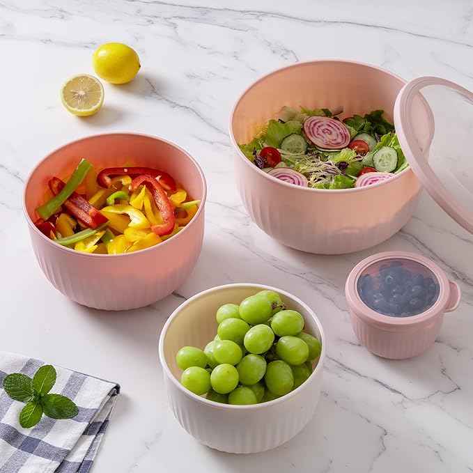 COOK WITH COLOR Prep Bowls with Lids- Wide and Deep Nesting Plastic Small Mixing Bowl Set with Lids, 12 Piece Set - Deep Bowls, Pink
