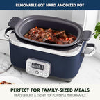 GreenPan Elite 14-in-1 Nonstick 6QT Electric Slow Cooker, PFAS-Free Ceramic Multi-Cooker, In-Pot Browning, Dishwasher Safe Lid & Removable Crock, Stainless Steel Steamer, Silicone Handles, Oxford Blue
