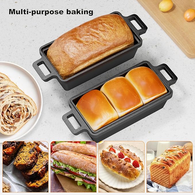 9×5 Inch Cast Iron Loaf Pan with Lid, bread pans for baking, 2 Piece Set | Even Heat Distribution Bread Baking Pan for Homemade Sandwich Bread, Banana Bread, Cakes, Meatloaf