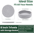 8 Inch Trivets for Hot Dishes, Hot Pots and Pans, Thick Heat Resistant Large Coaster for Kitchen, Hot Pads, Kitchen Essentials, Kitchen Decor for Table & Countertop with Storage Basket, 5 Pcs