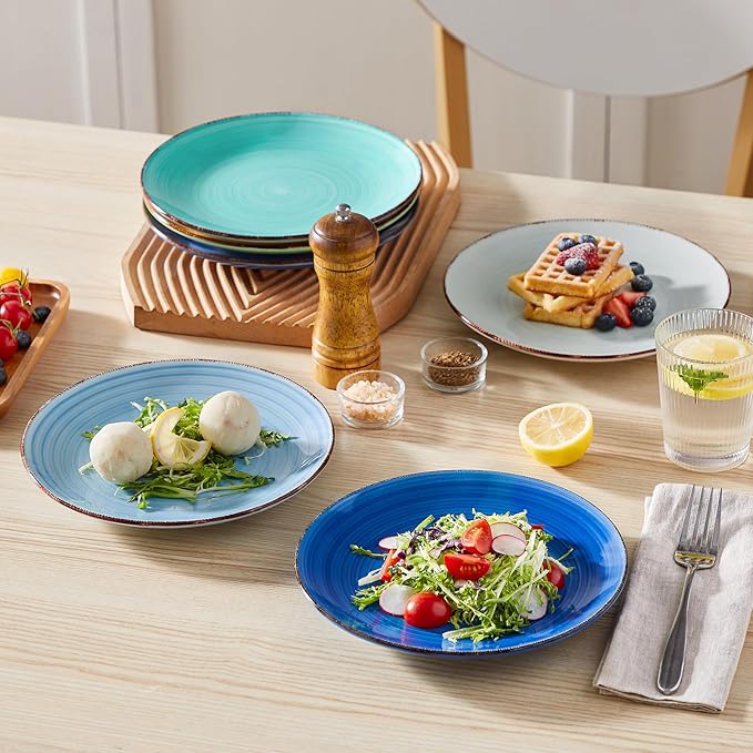 vancasso Bonita Salad Plates, 8.5 inch Small Dinner Plates Set, Ceramic Dessert Plate Serving Dishes Set of 6, Microwave, Oven and Dishwasher Safe, Assorted Color