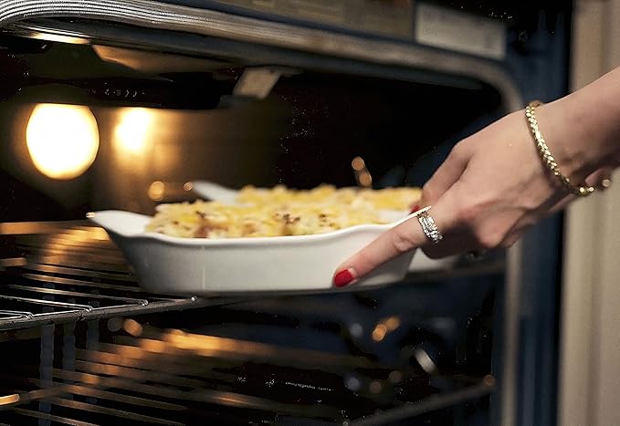 Au Gratin Baking Dishes, Ceramic, by Kook, for Casseroles, Lasagna & Cobblers, Individual Serving, Set of 2, Oven, Microwave & Dishwasher Safe Bakeware, 18 oz, Ivory