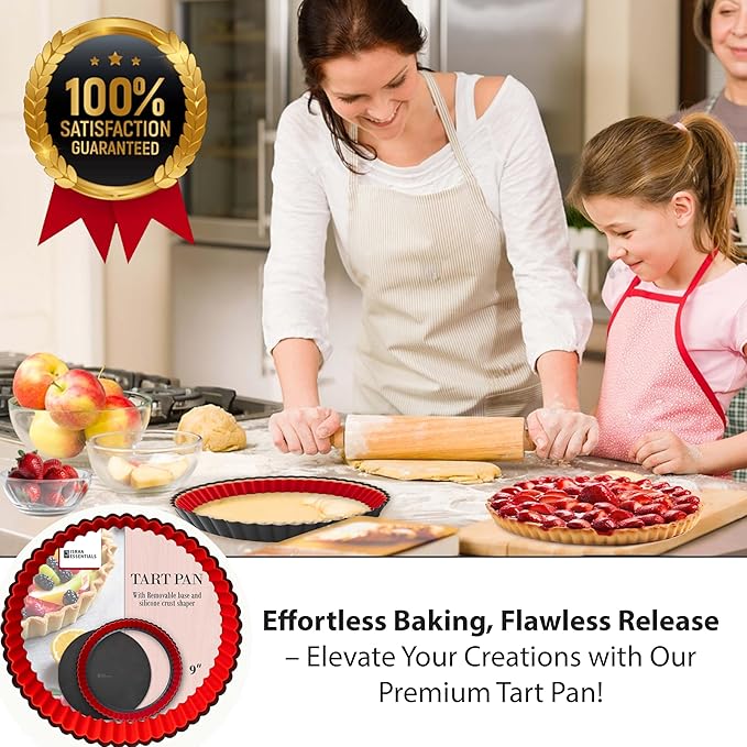 Fluted Tart Pan 9 inch Removable Bottom-Round Oreo Tart Pan with Crust Shaper Ring-Nonstick Carbon Steel Tart Molds for Baking, Fruit Tart, Pies & Quiche Baking Dish