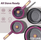 CAROTE Ceramic Pots and Pans Set, Nonstick Cookware Set Detachable Handle, 6pcs Induction Kitchen Cookware Sets Non Stick with Removable Handle, RV Cookware Set, Oven Safe, Purple