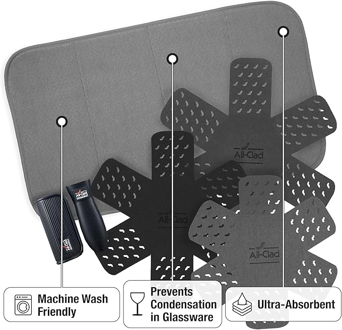All-Clad Pot Protectors, Grip, and Dish Drying Mat Set: Pot Protectors for Kitchen Organization, 100% Silicone Heat Resistant Grip Set, 6-Piece