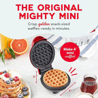 Dash Mini Waffle Maker- Compact Electric Iron for Creative Homemade Treats - Nonstick Surface - Easy-to-Clean - Perfect for Kids & Families - Red