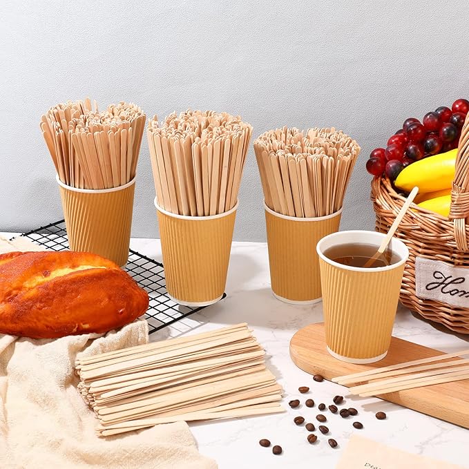 3000 Pack Birch Wood Coffee Stir Sticks 7 Inch Disposable Wooden Coffee Stirrers Bulk Cakesicle Sticks Long Tea Stirring Stick Round End Swizzle Beverage Mixer for Cocktail Hot Chocolate Drink Summer