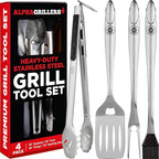 Alpha Grillers Grilling Accessories - Grilling Gifts for Men - BBQ Accessories Grill Tools Set with Spatula, Fork, Brush & Tongs - Outdoor Barbecue Utensils Gifts for Men Dad Him Boyfriend