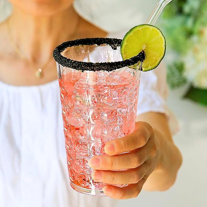 Kate Aspen Clear Plastic Drinking Glasses Set of 8, 19 oz, Hobnail Bubble Acrylic Glasses Drinkware, Plastic Tumblers Cups Dishwasher Safe, BPA-Free Acrylic Cups Reusable for Cocktails and Kitchens