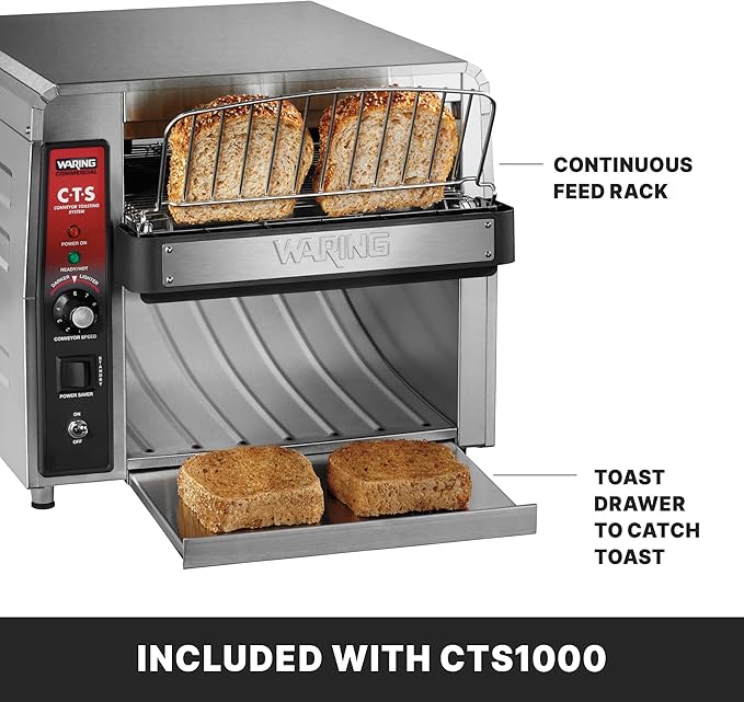 Waring Commercial CTS1000 Coneyer Toaster, 450 Slices per hour, 120V, 1800W, 5-15 Phase Plug