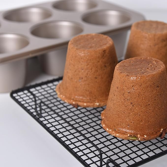 High Carbon Steel Popover Pan - 6-Cavity Non-Stick Tray Mold for Premium Stainless Steel Homemade Cupcakes, Muffins, Breads - Professional Grade for Bakery & Kitchen Oven(Golden)